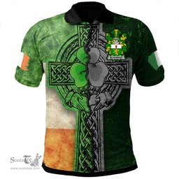 ScotsTee Shop Irish McGuiness or McGenis Coat of Arms Irish Polo Shirt Irish Claddagh Cross Polo Shirt