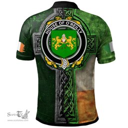 ScotsTee Shop Irish House of O'REILLY Coat of Arms Irish Polo Shirt Irish Claddagh Cross Polo Shirt