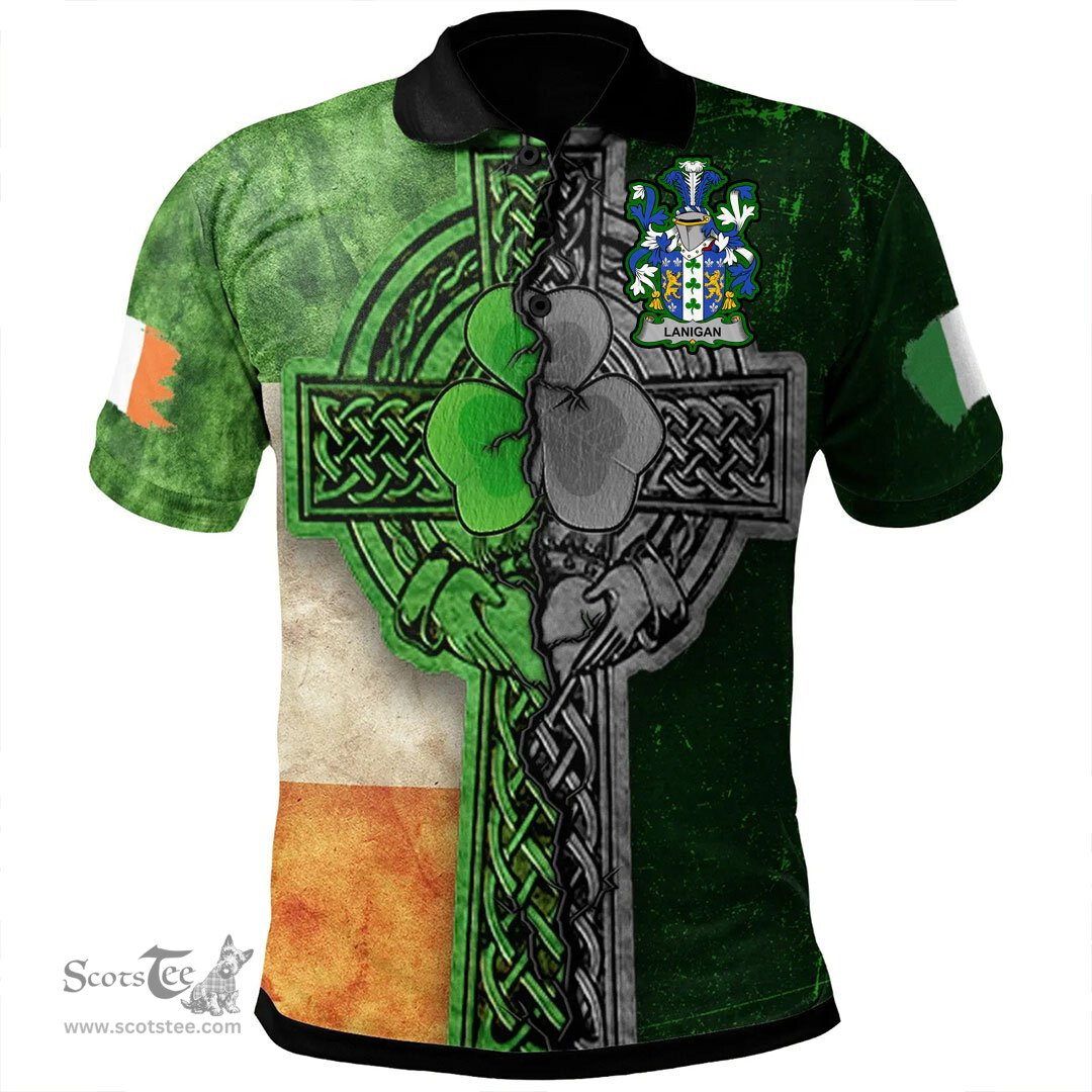 ScotsTee Shop Irish Lanigan or O'Lenigan Coat of Arms Irish Polo Shirt Irish Claddagh Cross Polo Shirt