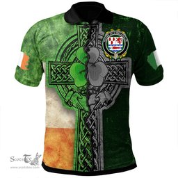 ScotsTee Shop Irish House of O'MELAGHLIN Coat of Arms Irish Polo Shirt Irish Claddagh Cross Polo Shirt
