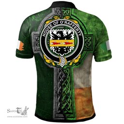 ScotsTee Shop Irish House of O'RAFFERTY Coat of Arms Irish Polo Shirt Irish Claddagh Cross Polo Shirt