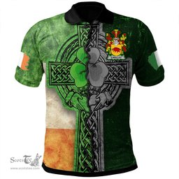 ScotsTee Shop Irish Malley or O'Malley Coat of Arms Irish Polo Shirt Irish Claddagh Cross Polo Shirt
