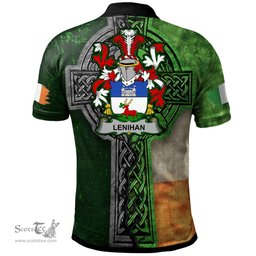 ScotsTee Shop Irish Lenihan or O'Lenaghan Coat of Arms Irish Polo Shirt Irish Claddagh Cross Polo Shirt