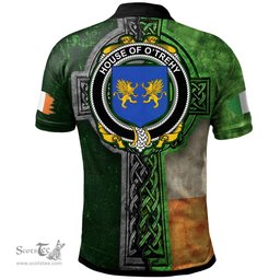 ScotsTee Shop Irish House of O'TREHY (Troy) Coat of Arms Irish Polo Shirt Irish Claddagh Cross Polo Shirt