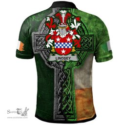 ScotsTee Shop Irish Lindsey Coat of Arms Irish Polo Shirt Irish Claddagh Cross Polo Shirt