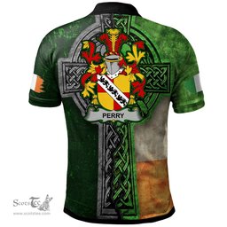 ScotsTee Shop Irish Perry Coat of Arms Irish Polo Shirt Irish Claddagh Cross Polo Shirt