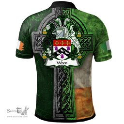 ScotsTee Shop Irish Wren or Wrenn Coat of Arms Irish Polo Shirt Irish Claddagh Cross Polo Shirt