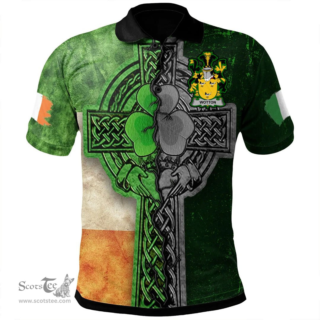 ScotsTee Shop Irish Wotton Coat of Arms Irish Polo Shirt Irish Claddagh Cross Polo Shirt