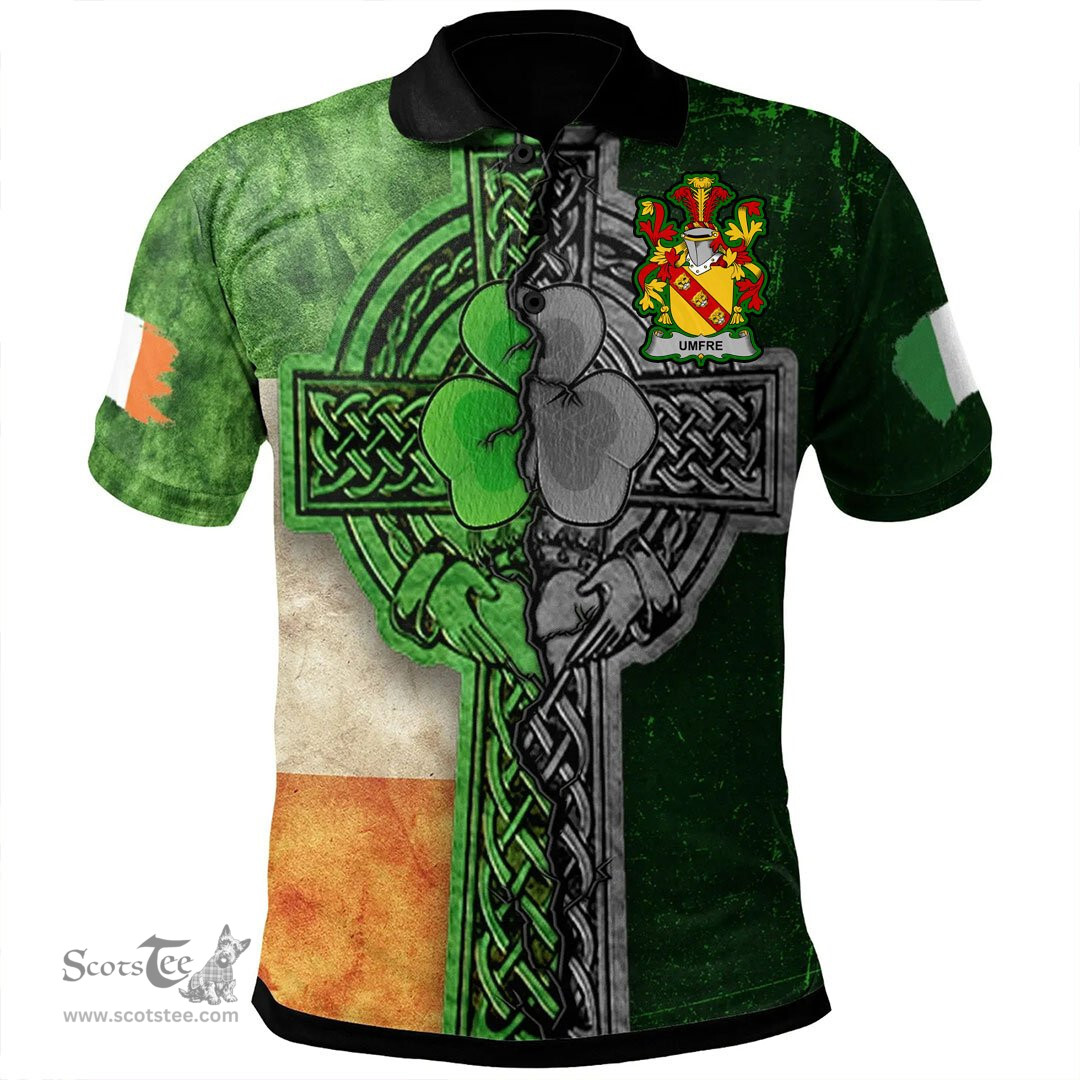 ScotsTee Shop Irish Umfre Coat of Arms Irish Polo Shirt Irish Claddagh Cross Polo Shirt