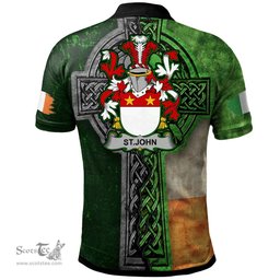 ScotsTee Shop Irish St.John Coat of Arms Irish Polo Shirt Irish Claddagh Cross Polo Shirt