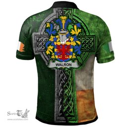 ScotsTee Shop Irish Walron Coat of Arms Irish Polo Shirt Irish Claddagh Cross Polo Shirt