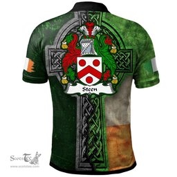 ScotsTee Shop Irish Steen Coat of Arms Irish Polo Shirt Irish Claddagh Cross Polo Shirt