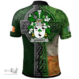 ScotsTee Shop Irish Sharkey or O'Sharkey Coat of Arms Irish Polo Shirt Irish Claddagh Cross Polo Shirt