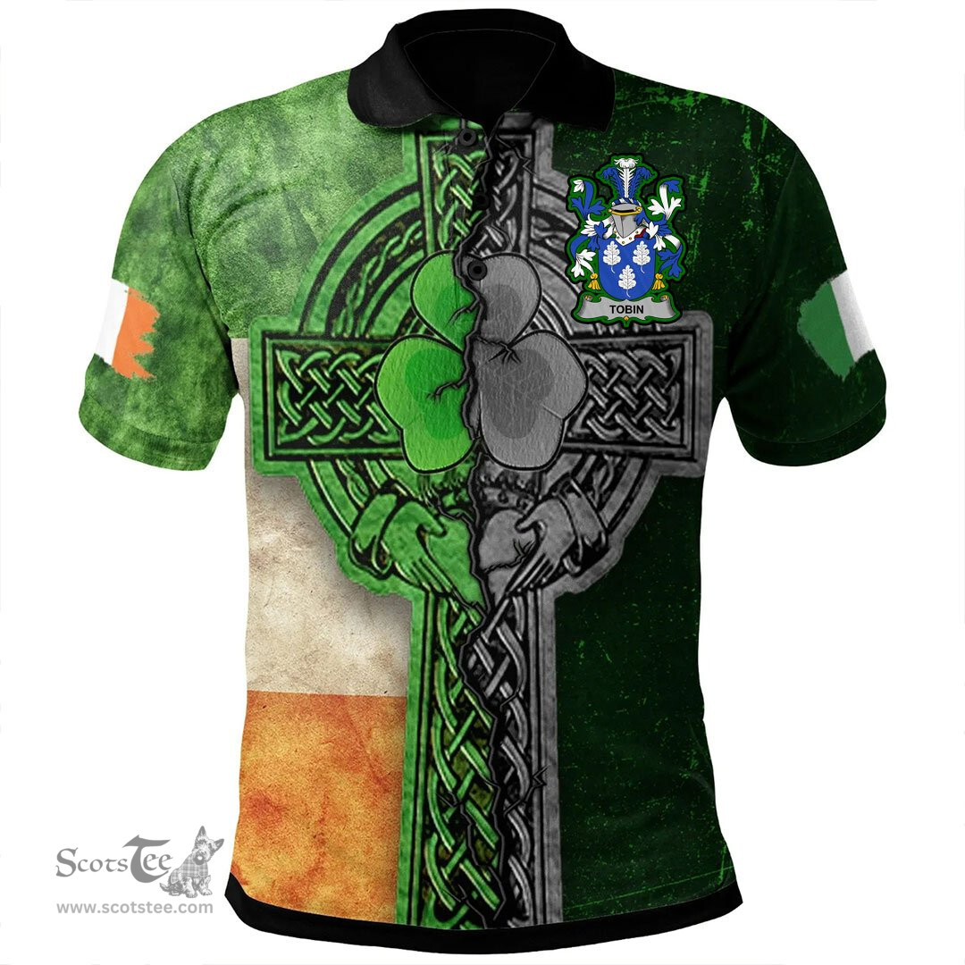 ScotsTee Shop Irish Tobin Coat of Arms Irish Polo Shirt Irish Claddagh Cross Polo Shirt