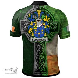 ScotsTee Shop Irish Somerville Coat of Arms Irish Polo Shirt Irish Claddagh Cross Polo Shirt