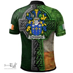 ScotsTee Shop Irish Stevenson Coat of Arms Irish Polo Shirt Irish Claddagh Cross Polo Shirt