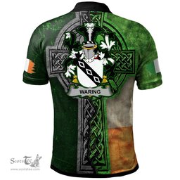 ScotsTee Shop Irish Waring Coat of Arms Irish Polo Shirt Irish Claddagh Cross Polo Shirt