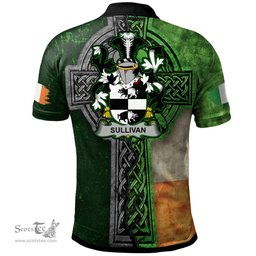 ScotsTee Shop Irish Sullivan or O'Sullivan (Beare) Coat of Arms Irish Polo Shirt Irish Claddagh Cross Polo Shirt