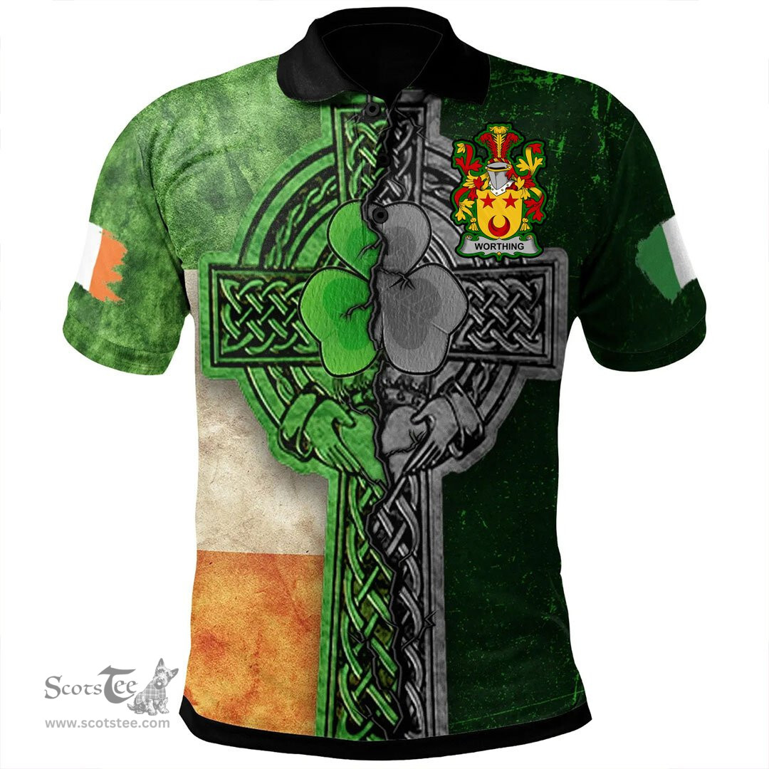 ScotsTee Shop Irish Worthing Coat of Arms Irish Polo Shirt Irish Claddagh Cross Polo Shirt