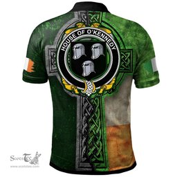 ScotsTee Shop Irish House of O'KENNEDY Coat of Arms Irish Polo Shirt Irish Claddagh Cross Polo Shirt