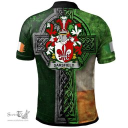 ScotsTee Shop Irish Sarsfield Coat of Arms Irish Polo Shirt Irish Claddagh Cross Polo Shirt