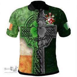 ScotsTee Shop Irish Sarsfield Coat of Arms Irish Polo Shirt Irish Claddagh Cross Polo Shirt