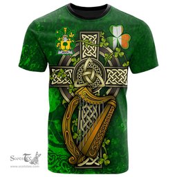 ScotsTee Shop Irish Boyle or O Boyle Coat of Arms Irish Family Crest T Shirt Irish Shamrock Celtic Cross and Harp T Shirt