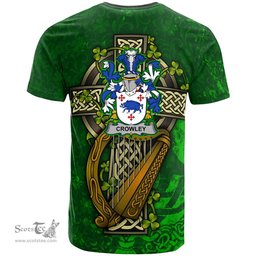 ScotsTee Shop Irish Crowley or O Crouley Coat of Arms Irish Family Crest T Shirt Irish Shamrock Celtic Cross and Harp T Shirt