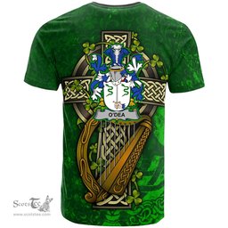 ScotsTee Shop Irish Dea or O Dea Coat of Arms Irish Family Crest T Shirt Irish Shamrock Celtic Cross and Harp T Shirt