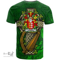 ScotsTee Shop Irish Brien or O Brien Coat of Arms Irish Family Crest T Shirt Irish Shamrock Celtic Cross and Harp T Shirt