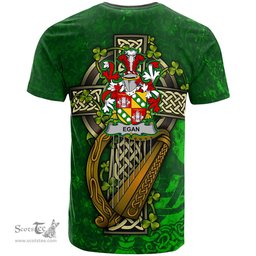 ScotsTee Shop Irish Egan or McEgan Coat of Arms Irish Family Crest T Shirt Irish Shamrock Celtic Cross and Harp T Shirt