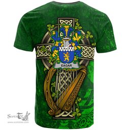 ScotsTee Shop Irish Eagar Coat of Arms Irish Family Crest T Shirt Irish Shamrock Celtic Cross and Harp T Shirt