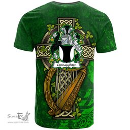 ScotsTee Shop Irish Connaughton Coat of Arms Irish Family Crest T Shirt Irish Shamrock Celtic Cross and Harp T Shirt