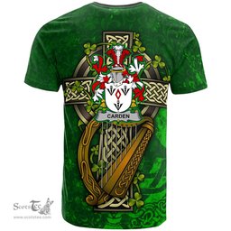ScotsTee Shop Irish Carden Coat of Arms Irish Family Crest T Shirt Irish Shamrock Celtic Cross and Harp T Shirt