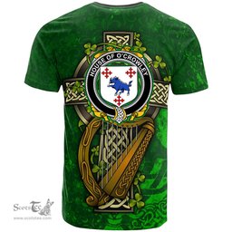 ScotsTee Shop Irish House of O CROWLEY Coat of Arms Irish Family Crest T Shirt Irish Shamrock Celtic Cross and Harp T Shirt