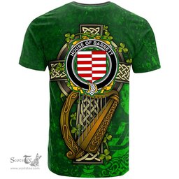 ScotsTee Shop Irish House of BARRETT Coat of Arms Irish Family Crest T Shirt Irish Shamrock Celtic Cross and Harp T Shirt