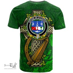 ScotsTee Shop Irish House of O CAHAN KEANE Coat of Arms Irish Family Crest T Shirt Irish Shamrock Celtic Cross and Harp T Shirt