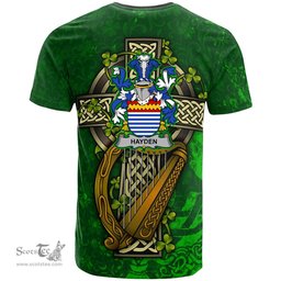 ScotsTee Shop Irish Hayden or O Hayden Coat of Arms Irish Family Crest T Shirt Irish Shamrock Celtic Cross and Harp T Shirt