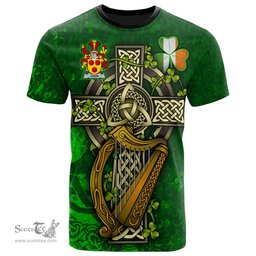 ScotsTee Shop Irish Gavin or O Gavan Coat of Arms Irish Family Crest T Shirt Irish Shamrock Celtic Cross and Harp T Shirt