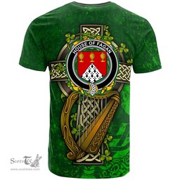 ScotsTee Shop Irish House of FAGAN Coat of Arms Irish Family Crest T Shirt Irish Shamrock Celtic Cross and Harp T Shirt