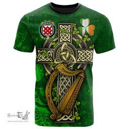 ScotsTee Shop Irish House of BLAKE Coat of Arms Irish Family Crest T Shirt Irish Shamrock Celtic Cross and Harp T Shirt