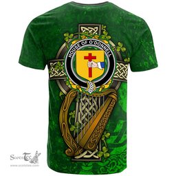 ScotsTee Shop Irish House of O DONNELL Coat of Arms Irish Family Crest T Shirt Irish Shamrock Celtic Cross and Harp T Shirt