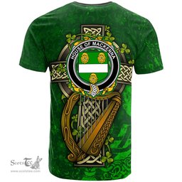 ScotsTee Shop Irish House of MACKENNA Coat of Arms Irish Family Crest T Shirt Irish Shamrock Celtic Cross and Harp T Shirt