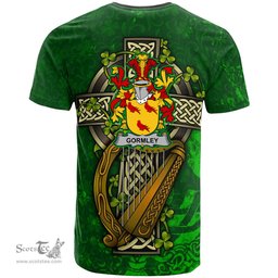 ScotsTee Shop Irish Gormley or O Gormley Coat of Arms Irish Family Crest T Shirt Irish Shamrock Celtic Cross and Harp T Shirt