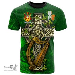 ScotsTee Shop Irish Gormley or O Gormley Coat of Arms Irish Family Crest T Shirt Irish Shamrock Celtic Cross and Harp T Shirt