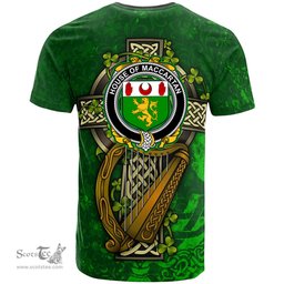 ScotsTee Shop Irish House of MACCARTAN Coat of Arms Irish Family Crest T Shirt Irish Shamrock Celtic Cross and Harp T Shirt