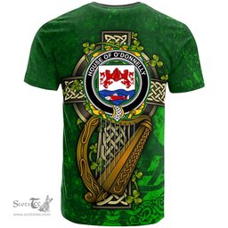 ScotsTee Shop Irish House of O DONNELLY Coat of Arms Irish Family Crest T Shirt Irish Shamrock Celtic Cross and Harp T Shirt