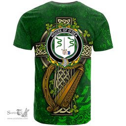 ScotsTee Shop Irish House of O DEA Coat of Arms Irish Family Crest T Shirt Irish Shamrock Celtic Cross and Harp T Shirt