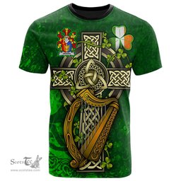 ScotsTee Shop Irish Graves or Greaves Coat of Arms Irish Family Crest T Shirt Irish Shamrock Celtic Cross and Harp T Shirt