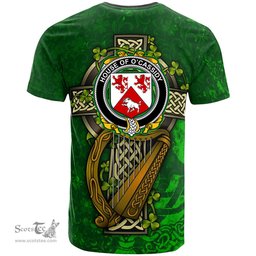 ScotsTee Shop Irish House of O CASSIDY Coat of Arms Irish Family Crest T Shirt Irish Shamrock Celtic Cross and Harp T Shirt